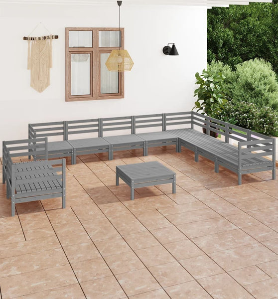 11-tlg. Garten-Lounge-Set Massivholz Kiefer Grau