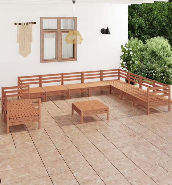 11-tlg. Garten-Lounge-Set Massivholz Kiefer Honigbraun