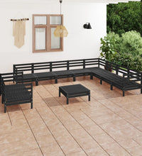 11-tlg. Garten-Lounge-Set Massivholz Kiefer Schwarz