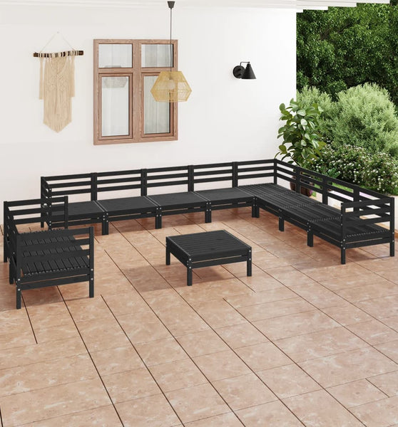 11-tlg. Garten-Lounge-Set Massivholz Kiefer Schwarz