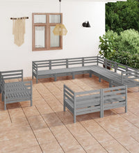 11-tlg. Garten-Lounge-Set Massivholz Kiefer Grau