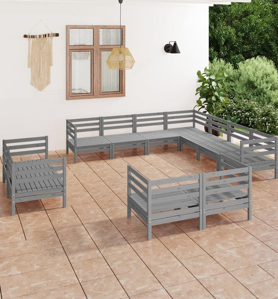 11-tlg. Garten-Lounge-Set Massivholz Kiefer Grau