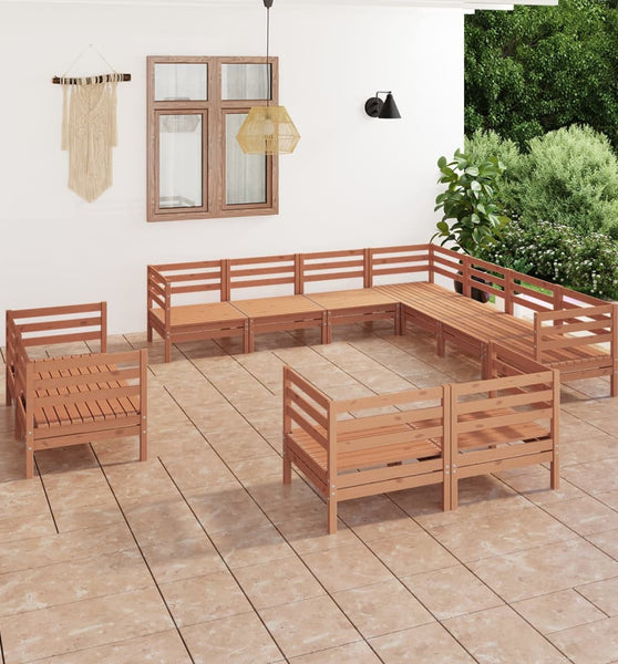 11-tlg. Garten-Lounge-Set Massivholz Kiefer Honigbraun