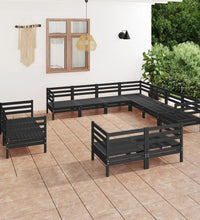 11-tlg. Garten-Lounge-Set Massivholz Kiefer Schwarz