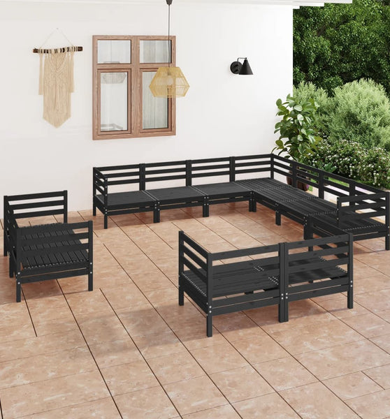 11-tlg. Garten-Lounge-Set Massivholz Kiefer Schwarz