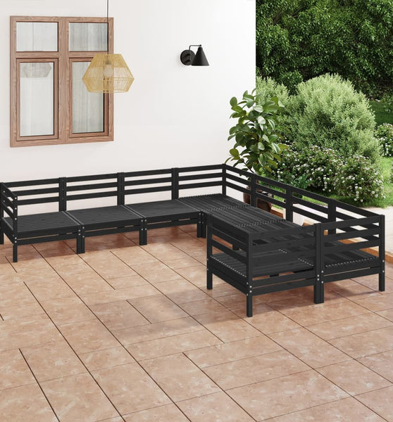 8-tlg. Garten-Lounge-Set Massivholz Kiefer Schwarz