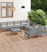 9-tlg. Garten-Lounge-Set Grau Massivholz Kiefer