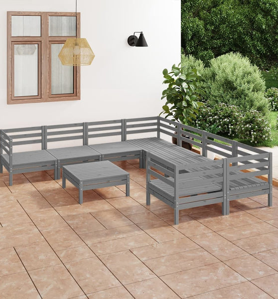 9-tlg. Garten-Lounge-Set Grau Massivholz Kiefer