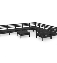 10-tlg. Garten-Lounge-Set Schwarz Massivholz Kiefer