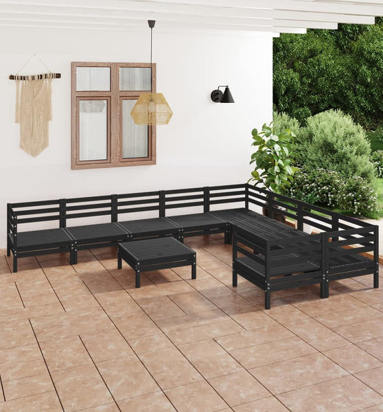 10-tlg. Garten-Lounge-Set Schwarz Massivholz Kiefer