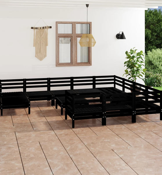 12-tlg. Garten-Lounge-Set Schwarz Massivholz Kiefer