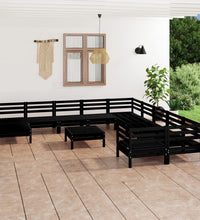 12-tlg. Garten-Lounge-Set Schwarz Massivholz Kiefer