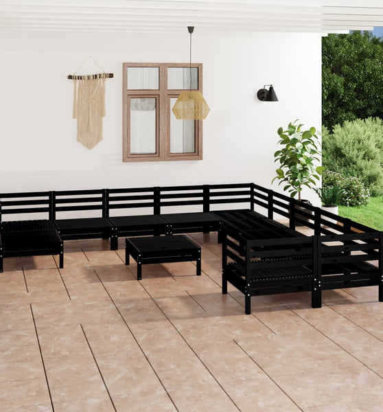 12-tlg. Garten-Lounge-Set Schwarz Massivholz Kiefer