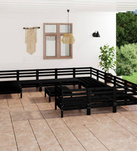 13-tlg. Garten-Lounge-Set Schwarz Massivholz Kiefer