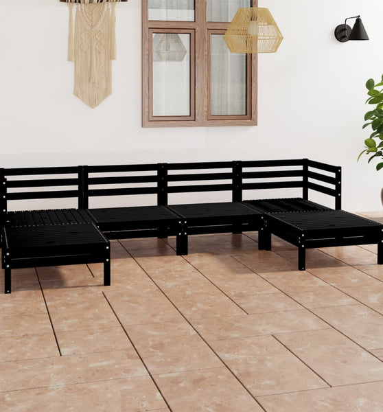 6-tlg. Garten-Lounge-Set Schwarz Massivholz Kiefer