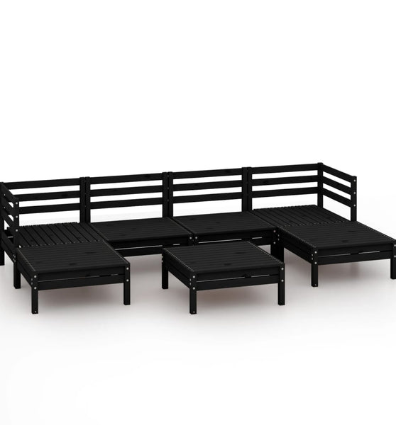 7-tlg. Garten-Lounge-Set Schwarz Massivholz Kiefer