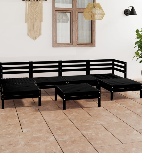 7-tlg. Garten-Lounge-Set Schwarz Massivholz Kiefer