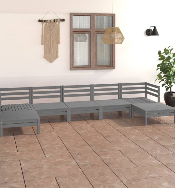 7-tlg. Garten-Lounge-Set Grau Massivholz Kiefer