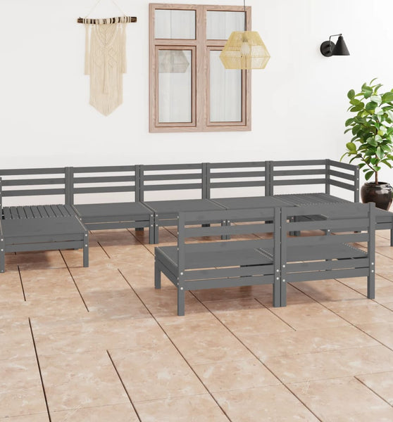 9-tlg. Garten-Lounge-Set Grau Massivholz Kiefer