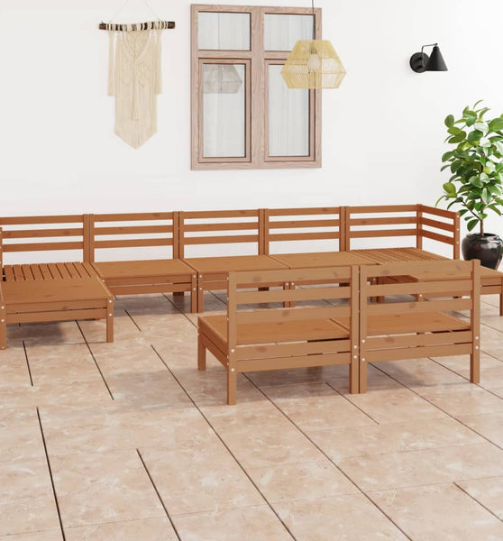 9-tlg. Garten-Lounge-Set Honigbraun Massivholz Kiefer