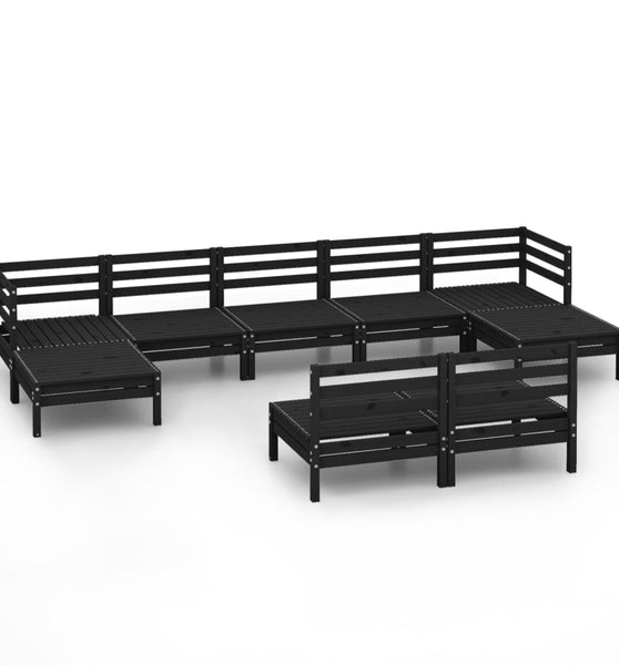 9-tlg. Garten-Lounge-Set Schwarz Massivholz Kiefer