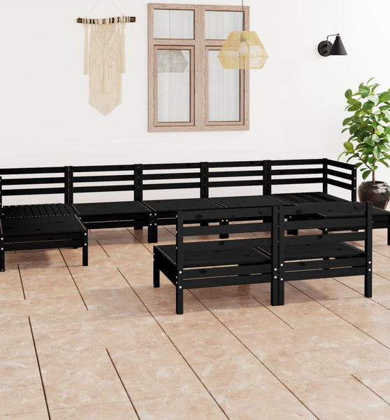 9-tlg. Garten-Lounge-Set Schwarz Massivholz Kiefer