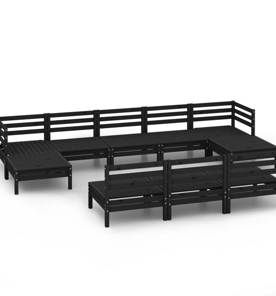 10-tlg. Garten-Lounge-Set Schwarz Massivholz Kiefer