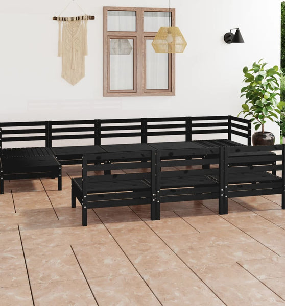 10-tlg. Garten-Lounge-Set Schwarz Massivholz Kiefer