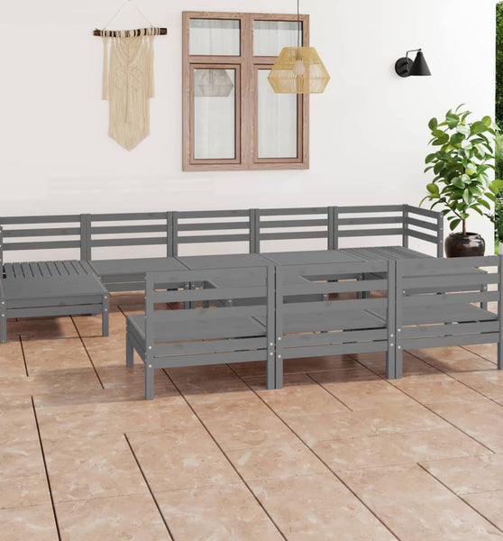 11-tlg. Garten-Lounge-Set Grau Massivholz Kiefer