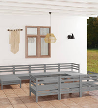 11-tlg. Garten-Lounge-Set Grau Massivholz Kiefer