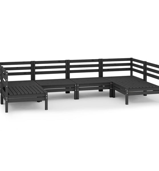 6-tlg. Garten-Lounge-Set Schwarz Massivholz Kiefer