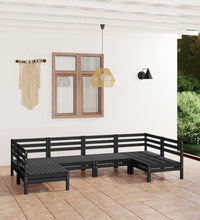 6-tlg. Garten-Lounge-Set Schwarz Massivholz Kiefer