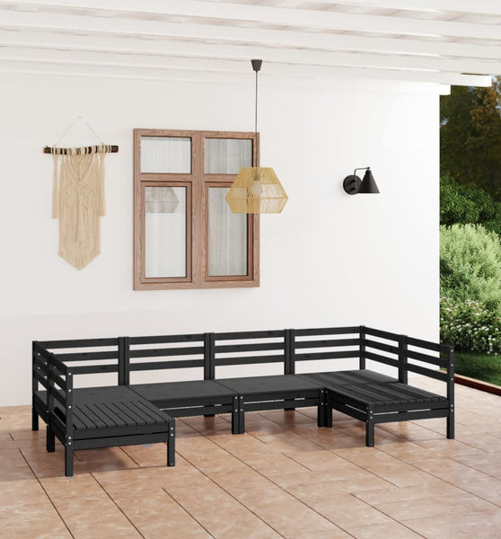 6-tlg. Garten-Lounge-Set Schwarz Massivholz Kiefer