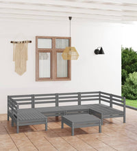 7-tlg. Garten-Lounge-Set Grau Massivholz Kiefer