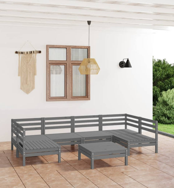 7-tlg. Garten-Lounge-Set Grau Massivholz Kiefer