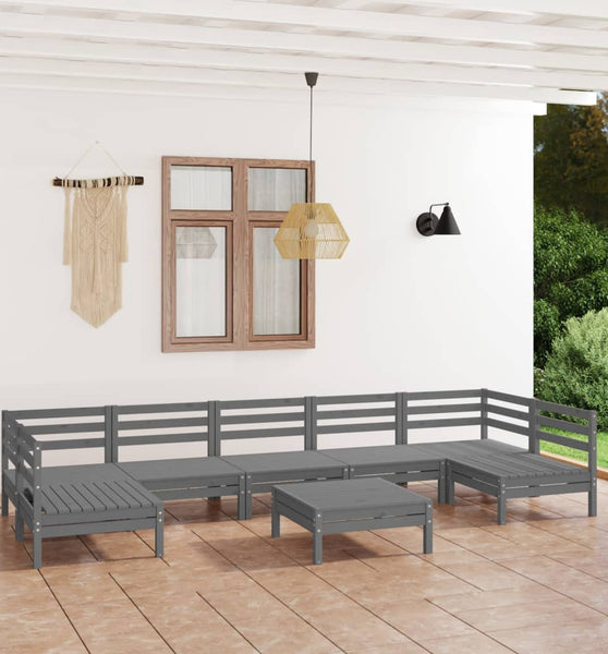 8-tlg. Garten-Lounge-Set Grau Massivholz Kiefer