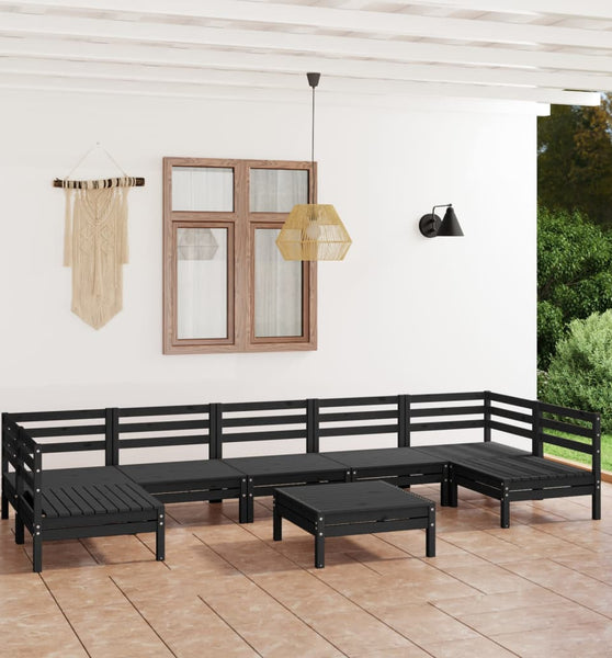 8-tlg. Garten-Lounge-Set Schwarz Massivholz Kiefer