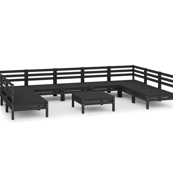 10-tlg. Garten-Lounge-Set Schwarz Massivholz Kiefer