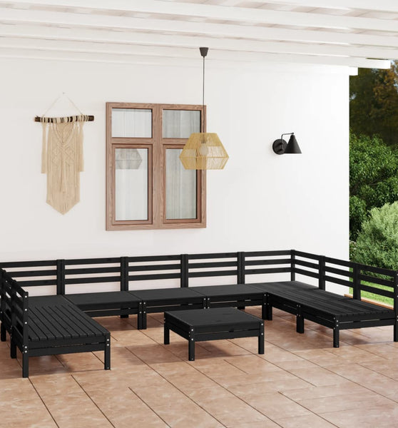 10-tlg. Garten-Lounge-Set Schwarz Massivholz Kiefer