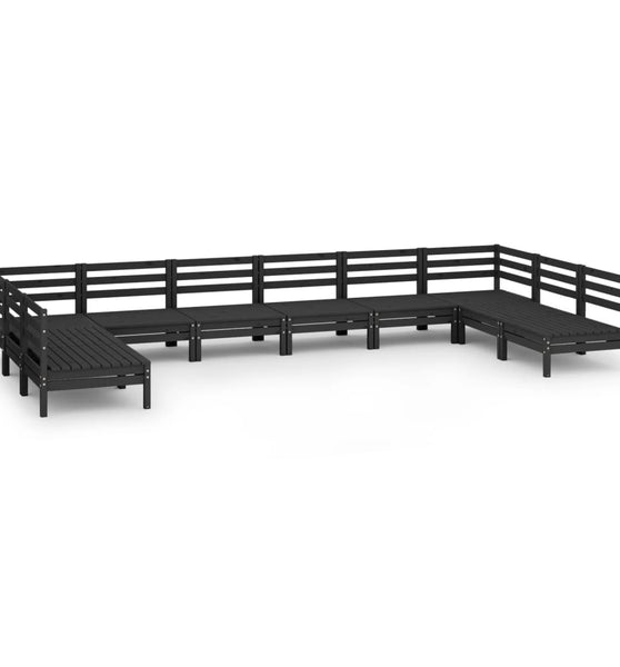 10-tlg. Garten-Lounge-Set Schwarz Massivholz Kiefer