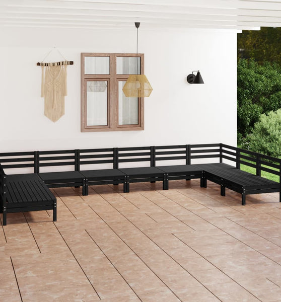 10-tlg. Garten-Lounge-Set Schwarz Massivholz Kiefer