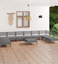 11-tlg. Garten-Lounge-Set Grau Massivholz Kiefer