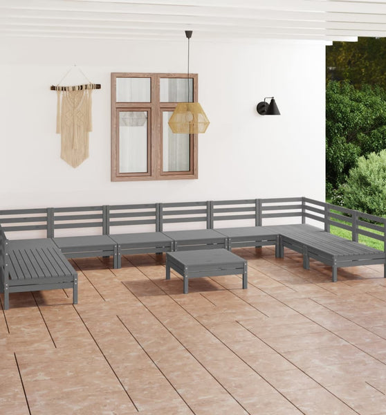 11-tlg. Garten-Lounge-Set Grau Massivholz Kiefer