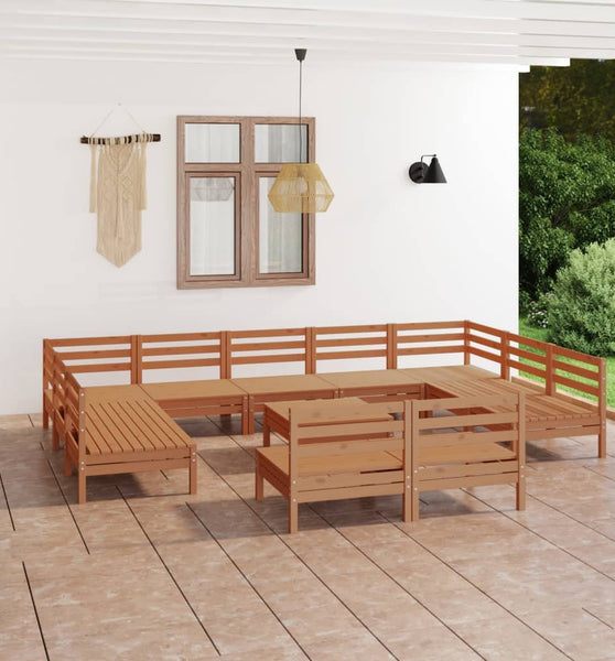 12-tlg. Garten-Lounge-Set Honigbraun Massivholz Kiefer