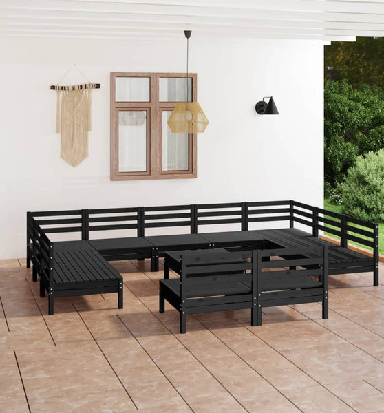 12-tlg. Garten-Lounge-Set Schwarz Massivholz Kiefer