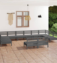 12-tlg. Garten-Lounge-Set Grau Massivholz Kiefer