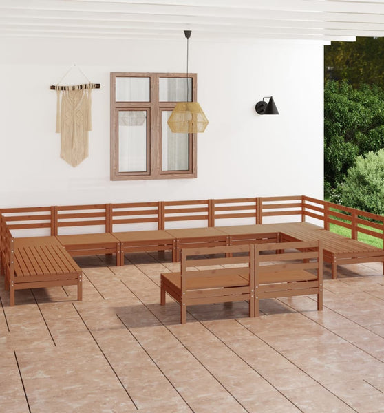 12-tlg. Garten-Lounge-Set Honigbraun Massivholz Kiefer