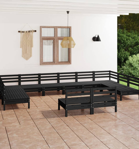 12-tlg. Garten-Lounge-Set Schwarz Massivholz Kiefer