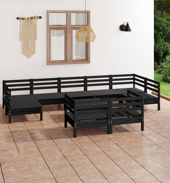 10-tlg. Garten-Lounge-Set Schwarz Massivholz Kiefer