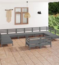 12-tlg. Garten-Lounge-Set Grau Massivholz Kiefer